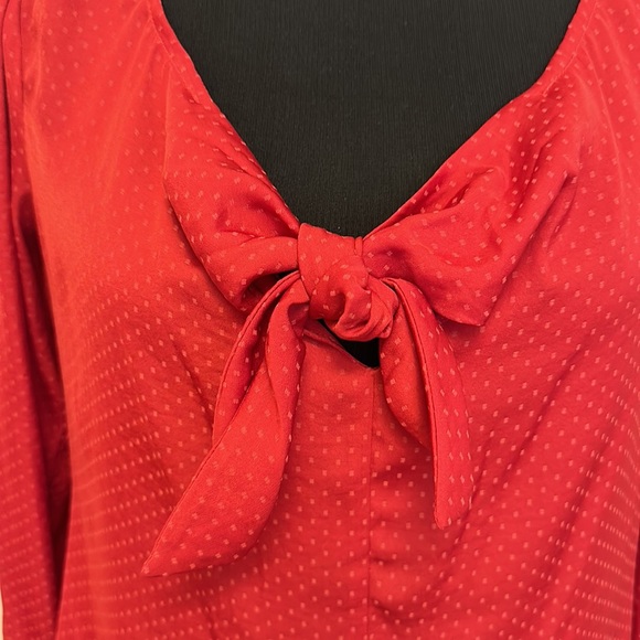 Cabi Front Knot Swiss Red Dot Print Satin Blouse Size XS - Picture 5 of 12